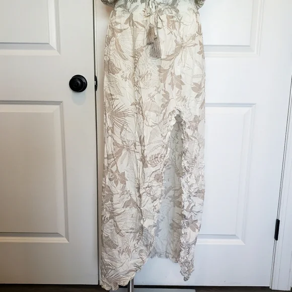 NWT Surf Gypsy Tan White Tropical Floral Strapless Slit Maxi Dress Swim Cover S - Picture 5 of 11